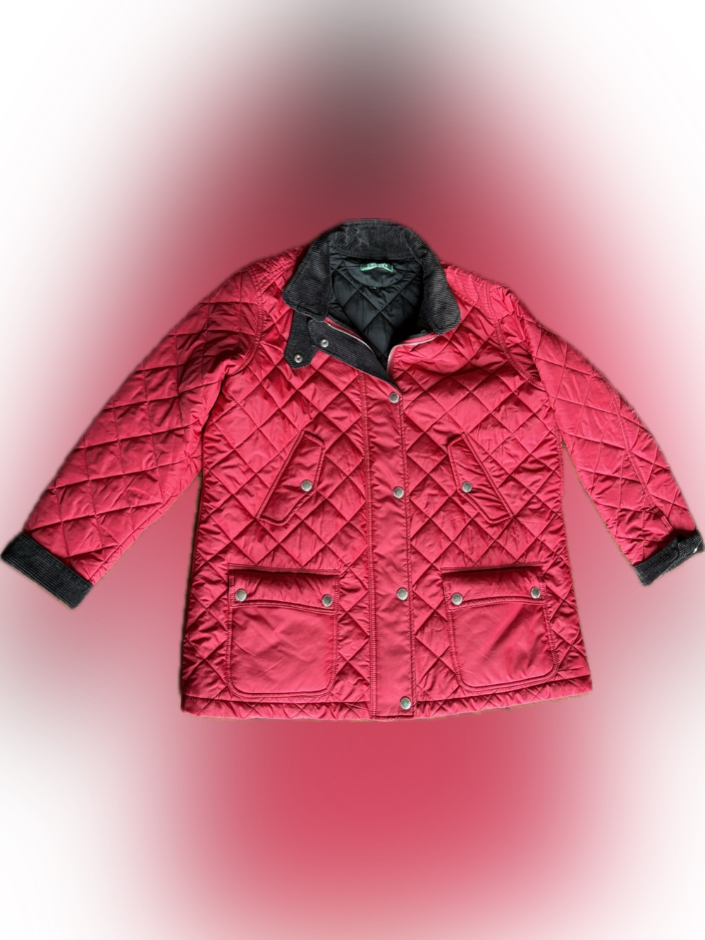 Ralph Lauren Red Quilted Barn Jacket With Black Corduroy Detail